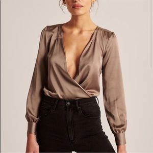 Long Sleeve Wrapped Satin Bodysuit
